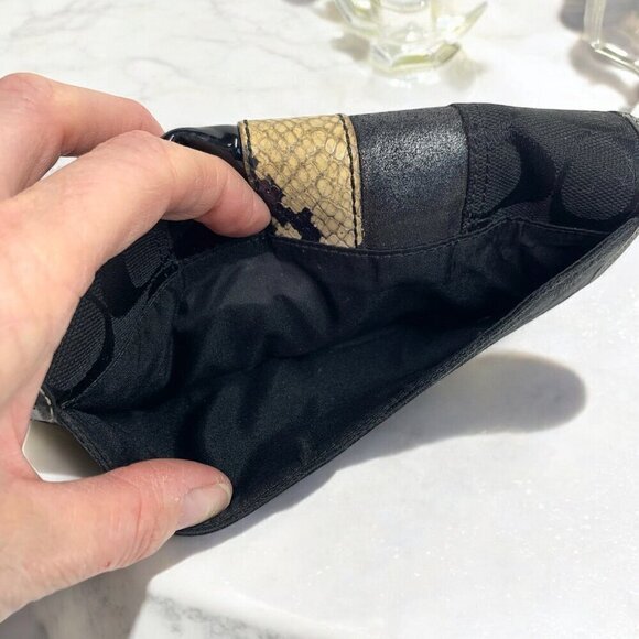 COACH Signature Large Wallet Black Canvas & Leather Beige Snakeskin Stripe - Picture 10 of 14